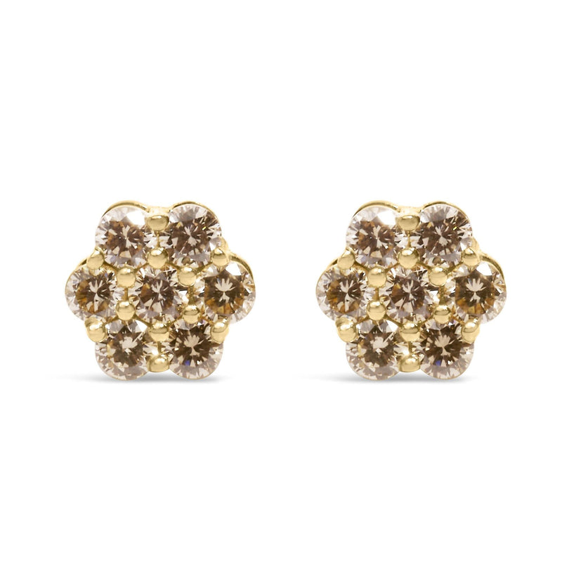 14K Yellow Gold 1.0 Cttw Diamond Floral Stud Earrings (J-K Color, VS2-SI1 Clarity) 14K yellow gold earrings with round diamond stones in a floral cluster