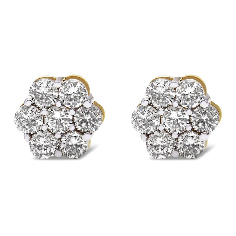 14K Yellow Gold 2.0 Cttw Diamond Floral Cluster Stud Earring with Screw Back (H-I Color, SI1-SI2 Clarity) 14K yellow gold ring with clustered round diamond stones totaling 2.0 ct