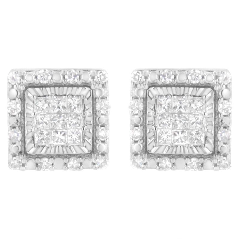 10K White Gold 1/2 cttw Invisible Set Princess-Cut Diamond Square Stud Earring (I-J Color, I1-I2 Clarity) 10K white gold earrings with invisible-set princess diamond stones