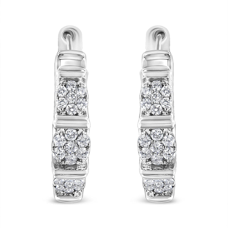 .925 Sterling Silver 1/2 Cttw Lab Grown Round Diamond Floral Cluster Hoop Earrings (F-G Color, SI1-SI2 Clarity)