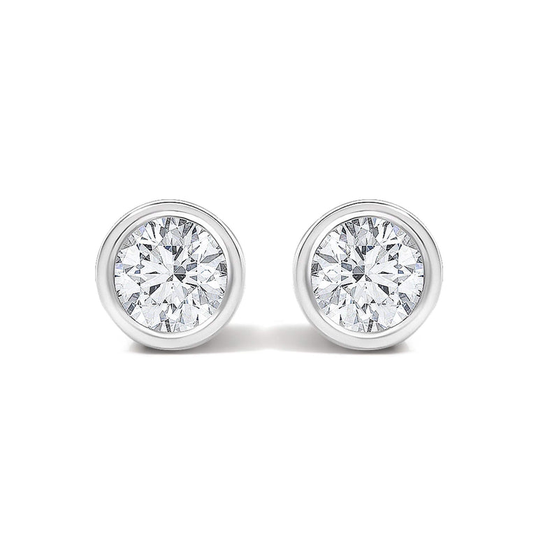 14K White Gold 1/2 Cttw Lab Grown Diamond Bezel Solitaire Stud Earrings 14K white gold earrings with 2 round diamond stones in bezel settings