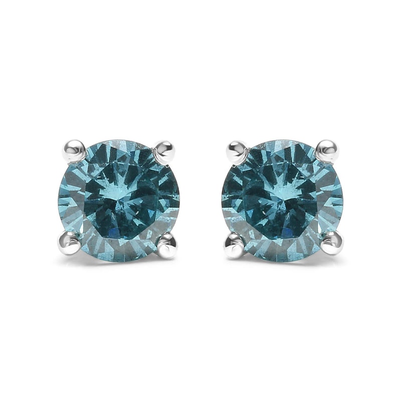 14K Gold 1/2 Cttw Aqua Blue Diamond Screw-Back 4-Prong Classic Stud Earrings (Color Treated, I2-I3) 14K Gold 1/2 Cttw Aqua Blue Diamond Screw-Back 4-Prong Classic Stud Earrings (Color Treated, I2-I3)-1