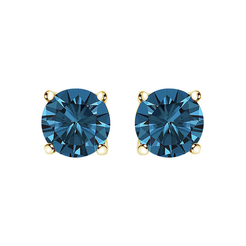 14K Gold Round Brilliant Cut Lab Grown Blue Diamond 4-Prong Classic Solitaire Stud Earrings with Pushbacks 14K gold stud earrings with 2 round blue diamond stones in prong settings