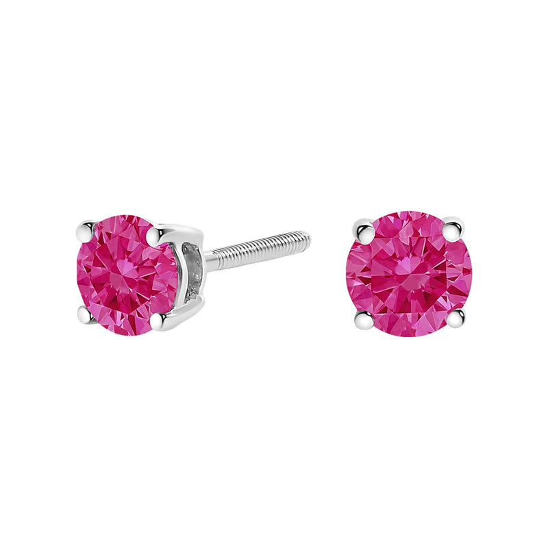 10K White Gold 1.0 Cttw Lab Created Round Brilliant Cut Pink Diamond Classic 4-Prong Solitaire Stud Earrings (Fancy Pink Color, VVS2-VS1 Clarity) 10K white gold stud earrings with 2 round pink diamond stones