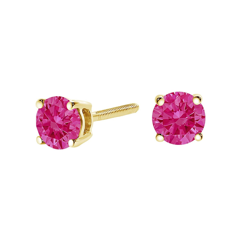 14K Yellow Gold 1.00 Cttw Round Brilliant Cut Lab Grown Pink Diamond 4-Prong Classic Solitaire Earrings (Pink Color, VVS2-VS1 Clarity) 14K Yellow Gold 1.00 Cttw Round Brilliant Cut Lab Grown Pink Diamond 4-Prong Classic Solitaire Earrings (Pink Color, VVS2-VS1 Clarity)-0
