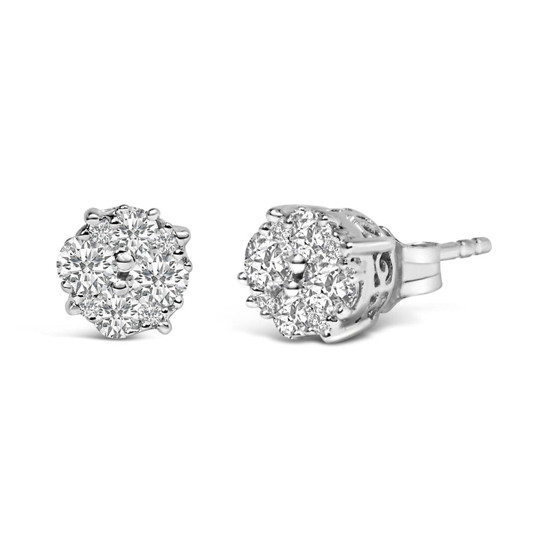 .925 Sterling Silver 1/2 cttw Prong Set Round-Cut Diamond Cluster Stud Earring (I-J Color, I2-I3 Clarity) 925 sterling silver ring with round-cut diamond cluster in prong setting