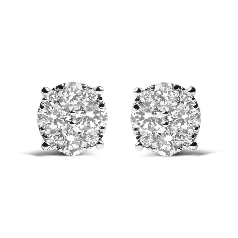 14K White Gold 2.00 Cttw Lab Grown Diamond Cluster Stud Earrings (G-H Color, VS1-VS2 Clarity) 14K white gold ring with cluster round diamond stones