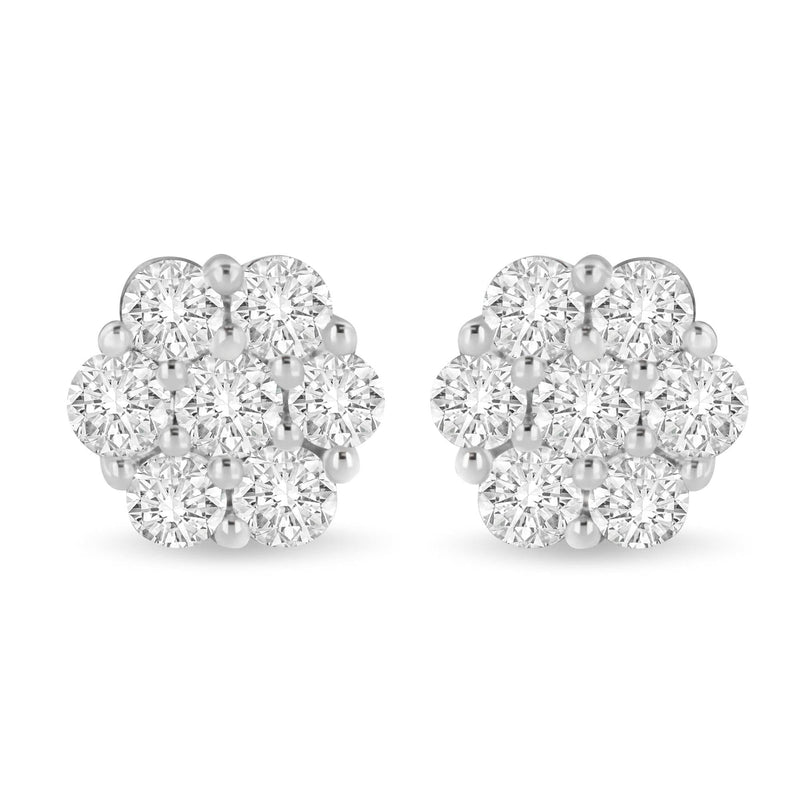 14K White Gold 3 cttw Prong Set Round-Cut Diamond Floral Cluster Stud Earring (I-J Color, SI1-SI2 Clarity) 14K white gold ring with round diamond stones in a floral cluster