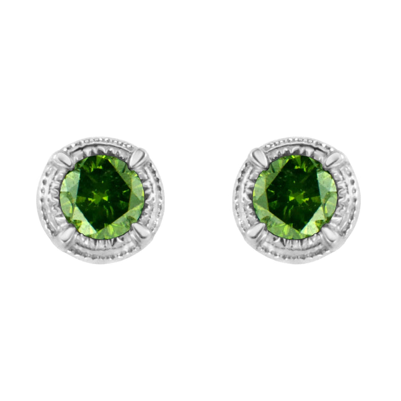.925 Sterling Silver Treated Colored Diamond Modern 4-Prong Solitaire Milgrain Stud Earrings .925 Sterling Silver Treated Colored Diamond Modern 4-Prong Solitaire Milgrain Stud Earrings-1