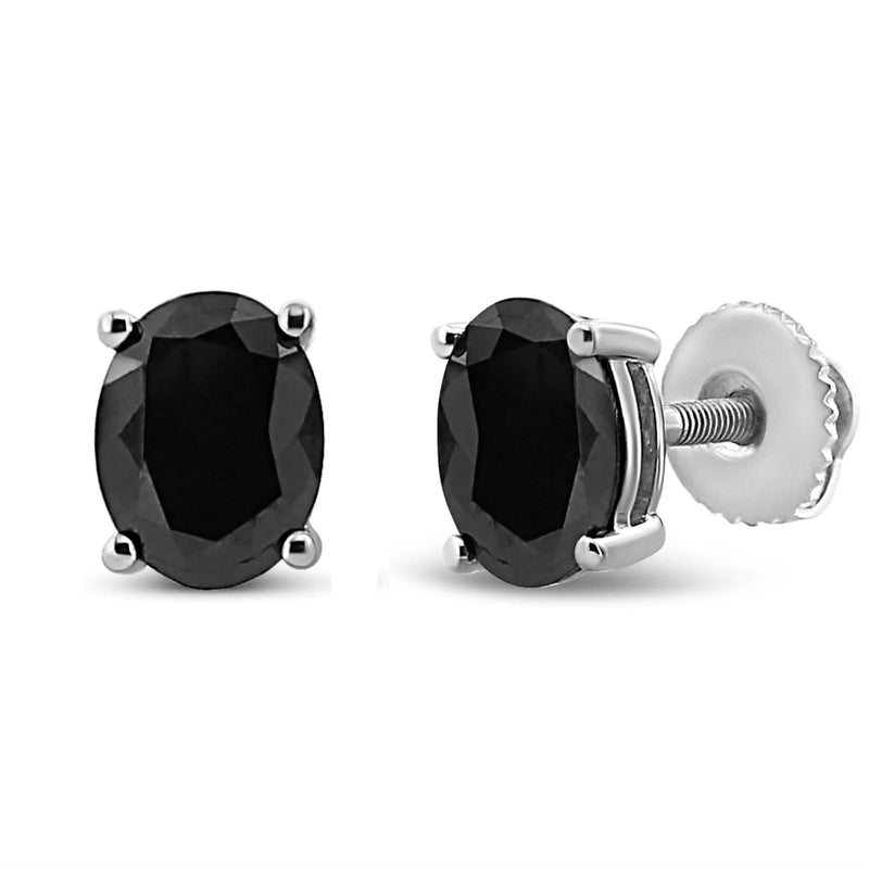 .925 Sterling Silver Prong Set Treated Black Oval Diamond Stud Earring (Black Color, I2-I3 Clarity) .925 Sterling Silver Prong Set Treated Black Oval Diamond Stud Earring (Black Color, I2-I3 Clarity)-2