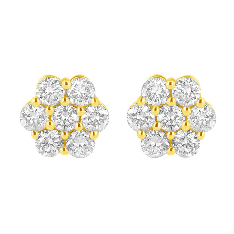 14K Yellow Gold 1.0 Cttw Diamond Flower Earring (J-K Color, I1-I2 Clarity) 14K yellow gold ring with round diamond stones in a flower cluster