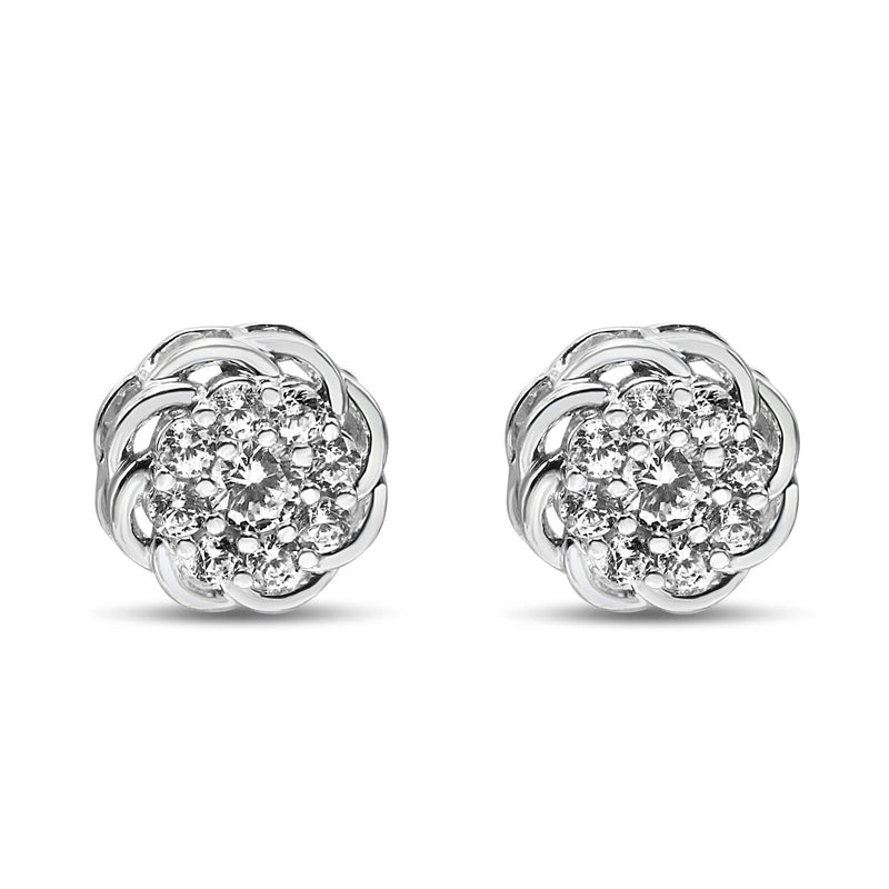 .925 Sterling Silver 1/2 Cttw Round Diamond Cluster Openwork Floral Halo Stud Earrings (I1-I2 Clarity, I-J Color) 925 sterling silver stud earrings with round diamond floral halo clusters