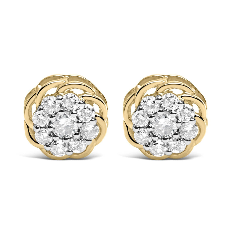 10K Yellow Gold Plated .925 Sterling Silver 1/2 Cttw Diamond Cluster Stud Earrings (J-K Color, I2-I3 Clarity) 10K yellow gold cluster stud earrings with round diamond stones