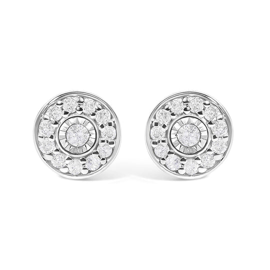 .925 Sterling Silver 1/4 Cttw Diamond Miracle Set Solitaire with Halo Stud Earrings-0