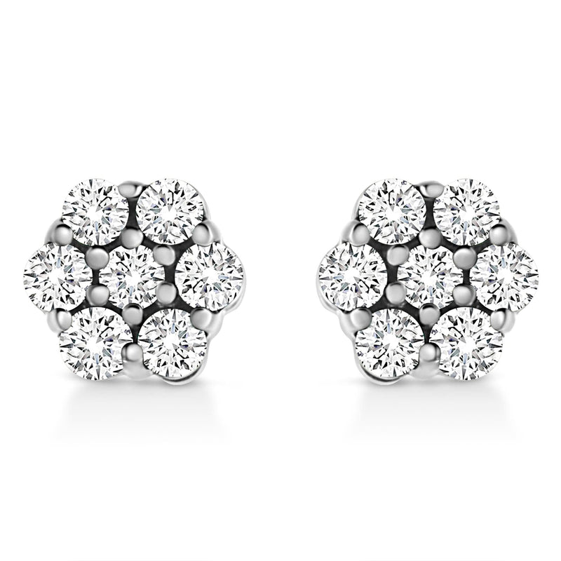 14K White Gold 1/2 Cttw Prong Set Round-Cut Diamond Flower Stud Earring (H-I Color, I1-I2 Clarity) 14K white gold ring with round diamond flower cluster stones