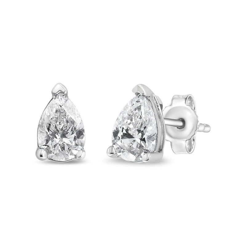 14K White Gold Pear Shape Solitaire Lab Grown Diamond Stud Earrings (F-G Color, VS2-SI1 Clarity) 14K white gold ring with pear diamond in a four-prong solitaire setting
