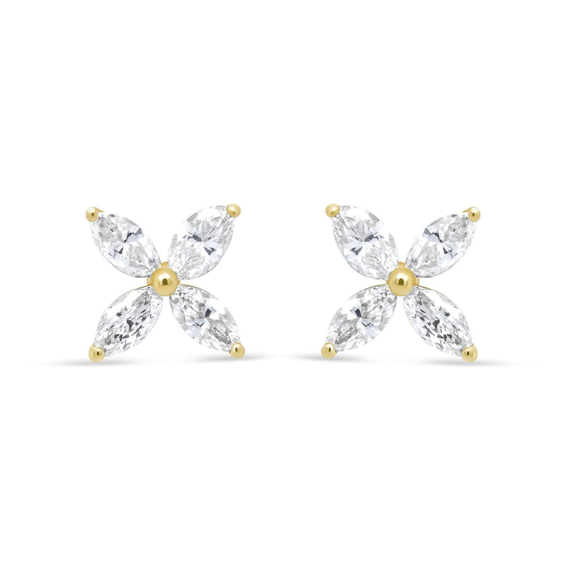 14K Gold Marquise Diamond 8 Stone Floral Leaf Stud Earrings (I-J Color, SI2-I1 Clarity) 14K gold ring with 8 marquise diamond stones in a floral leaf design