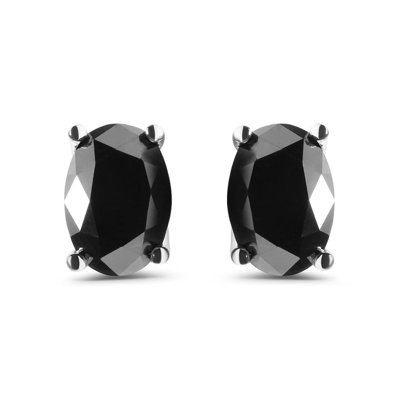 14K White Gold 3.00 Cttw Oval Cut Black Diamond Solitaire Stud Earrings (Black Color, I2-I3 Clarity) 14K white gold ring with one oval black diamond solitaire stone