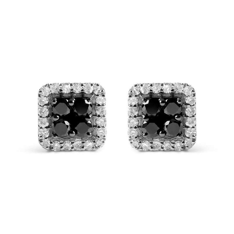 Men's 925 Sterling Silver 5/8 Cttw White and Black Diamond Composite wit Halo Stud Earring (Treated Black/I-J Color, I2-I3 Clarity) Men's 925 Sterling Silver 5/8 Cttw White and Black Diamond Composite wit Halo Stud Earring (Treated Black/I-J Color, I2-I3 Clarity)-0