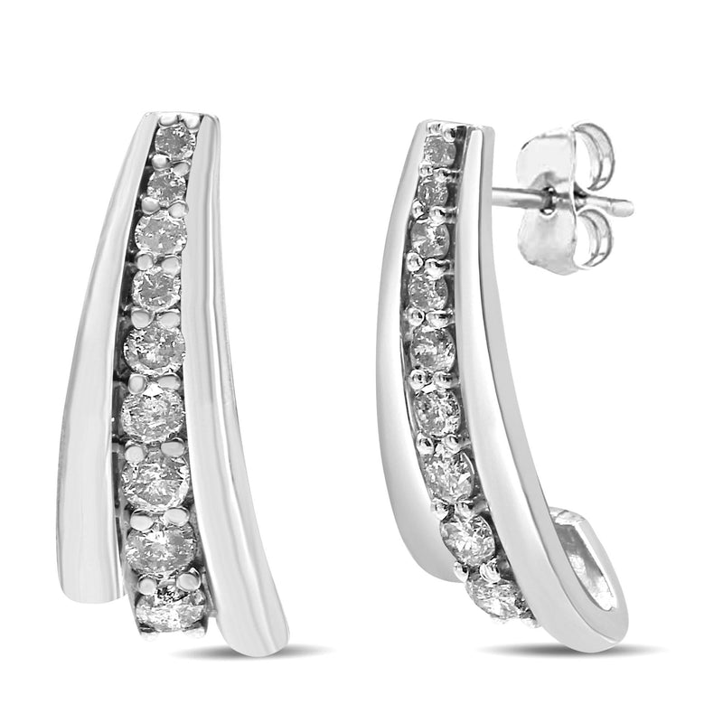 .925 Sterling Silver 1 Cttw Round Diamond Graduated Huggie Earrings (I2-I3 Clarity, I-J Color) 925 sterling silver huggie earrings with round diamond stones graduated in size