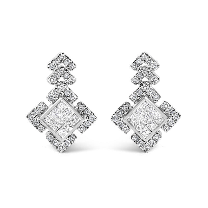 10K White Gold 3/5 Cttw Princess Diamond Geometric Drop Earrings 10K White Gold 3/5 Cttw Princess Diamond Geometric Drop Earrings-0