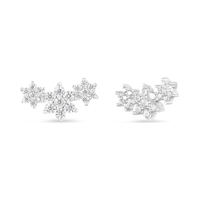 10K White Gold 1/3 Cttw Round Diamond Triple Snowflake Cluster Stud Earrings