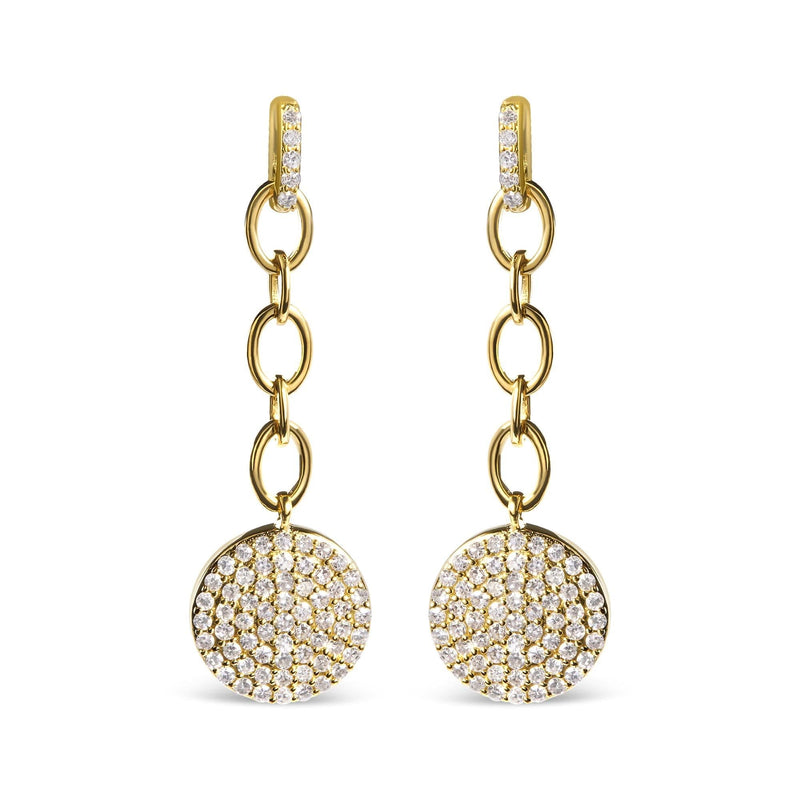 14K Yellow Gold 1.0 Cttw Diamond Chain Cluster Dangle Chain Earrings (I-J Color, I1-I2 Clarity) 14K yellow gold dangle earrings with cluster-set diamond stones