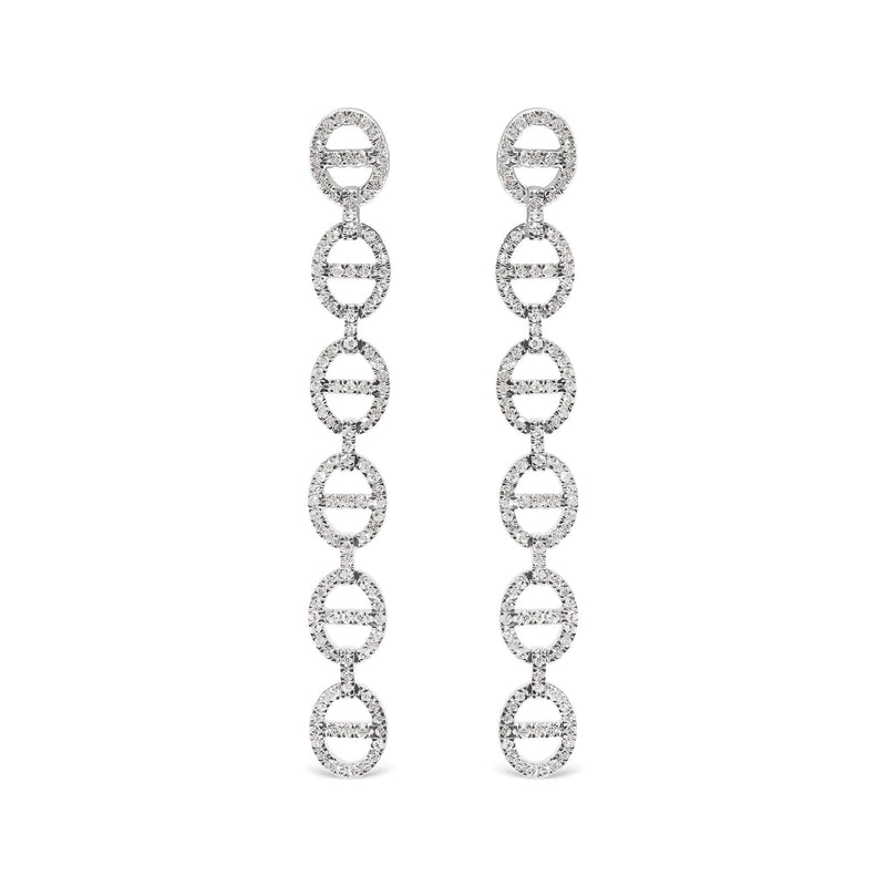 Sterling Silver 1.0 Cttw Diamond Oval Design Dangle Earrings 925 sterling silver dangle earrings with oval diamond stones