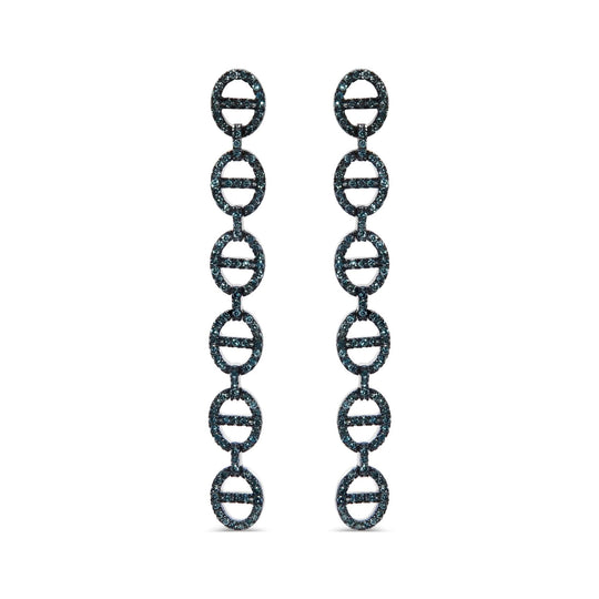 Sterling Silver 1.0 Cttw Blue Diamond Linked Circle Drop Earrings-0