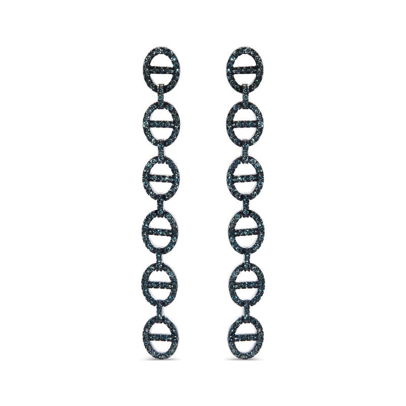 Sterling Silver 1.0 Cttw Blue Diamond Linked Circle Drop Earrings 925 sterling silver drop earrings with 1.0 ct blue diamond linked circle stones