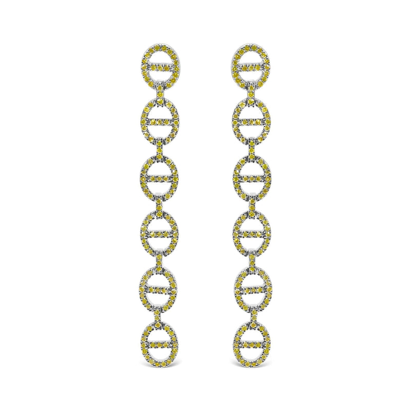 Sterling Silver 1.0 Cttw Yellow Diamond Linked Circle Drop Earrings 925 sterling silver linked circle drop earrings with yellow diamond stones