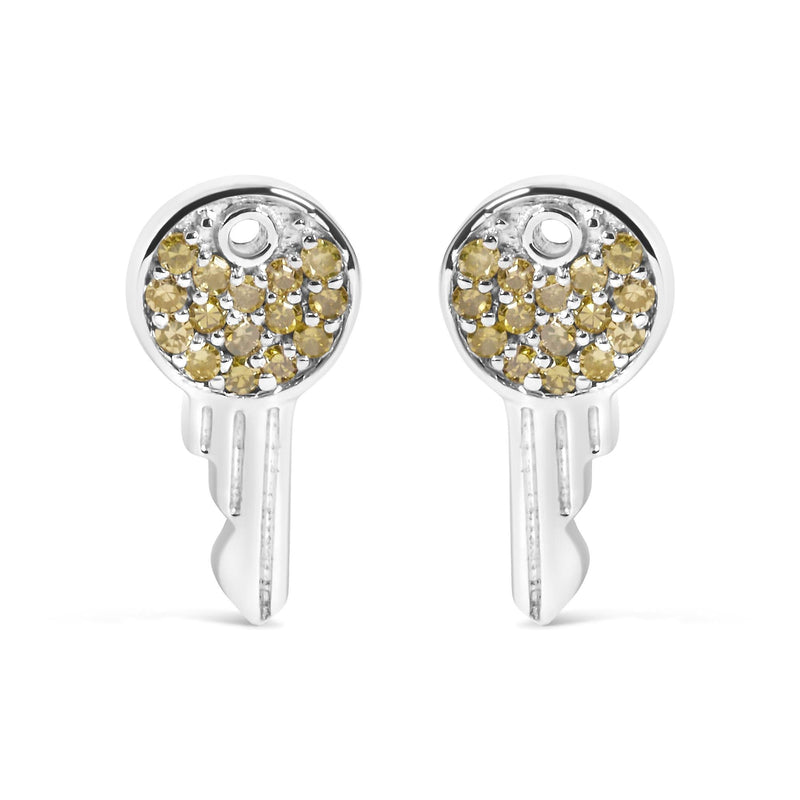 925 Sterling Silver 1/6ct TDW Yellow Treated Diamond Charm Earrings 925 sterling silver charm earrings with yellow treated diamond stones