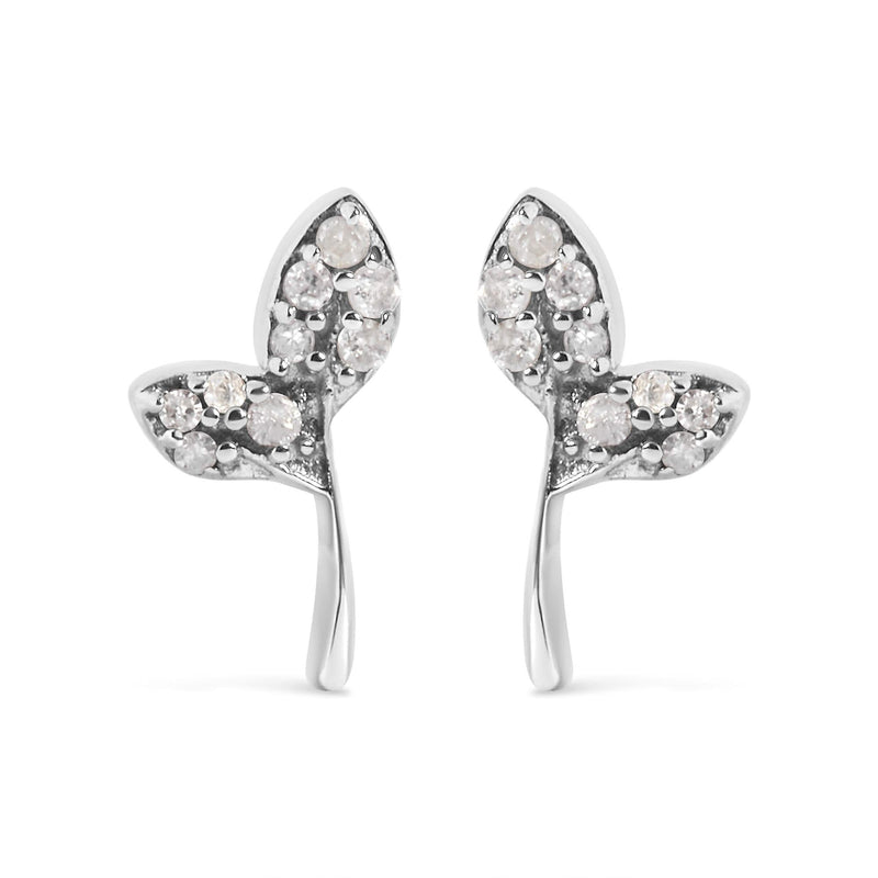 925 Sterling Silver 1/16ct TDW Diamond Leaf Earrings 925 Sterling Silver 1/16ct TDW Diamond Leaf Earrings-0