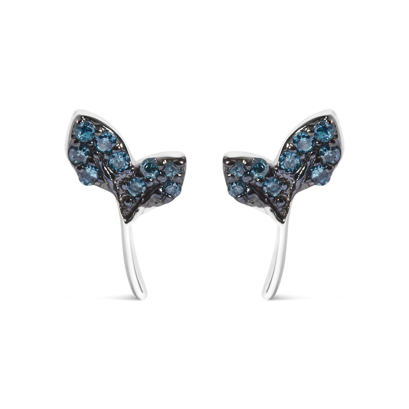 Sterling Silver Blue Treated Diamond Accent Leaf Stud Earrings 925 sterling silver leaf stud earrings with blue treated diamond accent stones