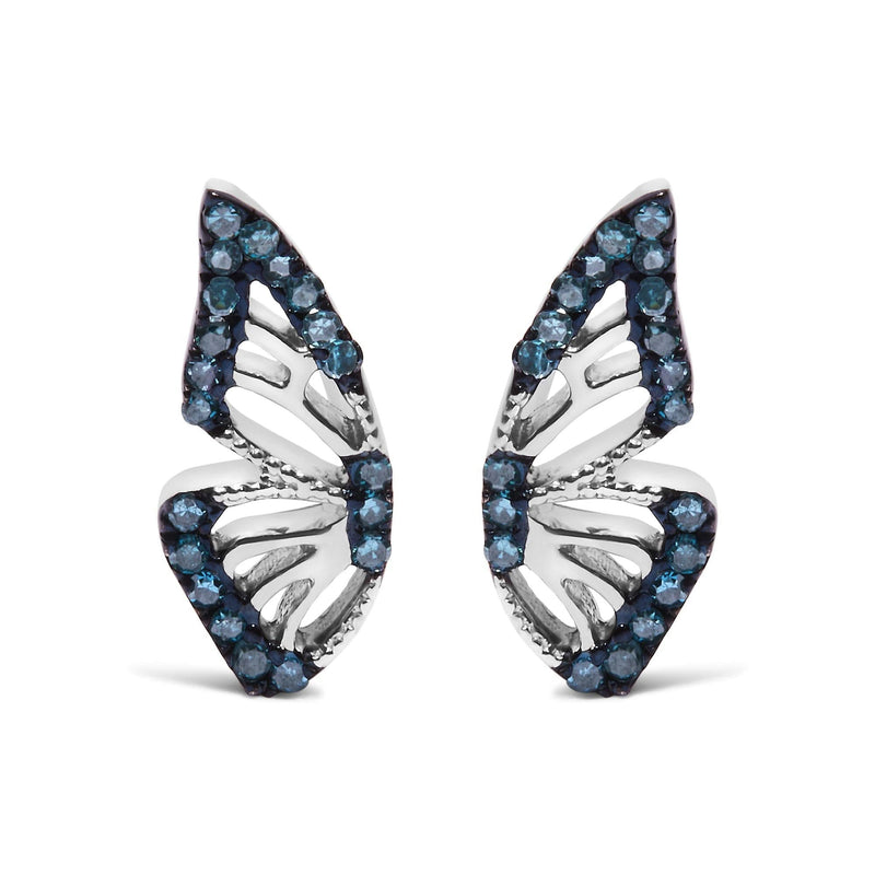 Sterling Silver 1/6 Cttw Blue Treated Diamond Butterfly Stud Earrings Sterling Silver 1/6 Cttw Blue Treated Diamond Butterfly Stud Earrings-0