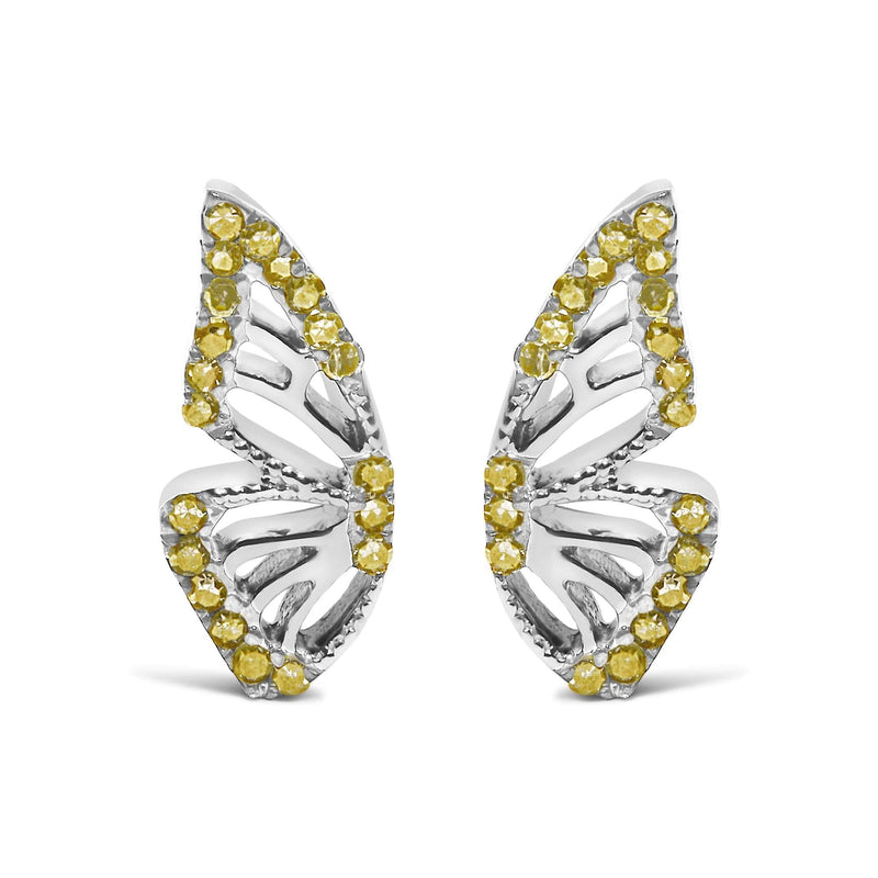 925 Sterling Silver 1/6ct TDW Yellow Treated Diamond Butterfly Earrings 925 sterling silver butterfly earrings with yellow round diamond stones