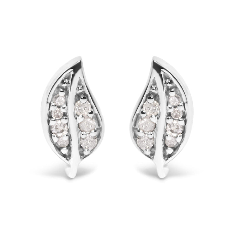 .925 Sterling Silver Diamond Accent Leaf Stud Earrings .925 Sterling Silver Diamond Accent Leaf Stud Earrings-0
