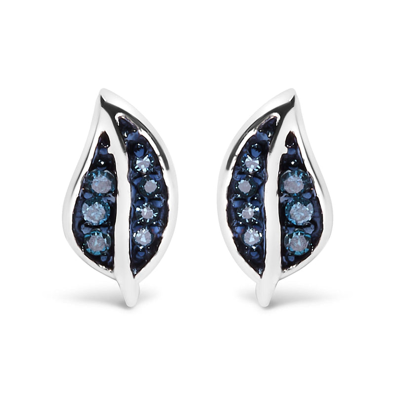 .925 Sterling Silver Blue Diamond Accent Leaf Stud Earrings .925 Sterling Silver Blue Diamond Accent Leaf Stud Earrings-0