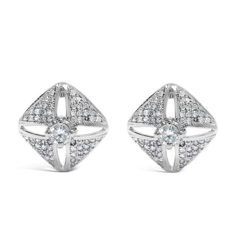 .925 Sterling Silver 1.0 Cttw Diamond Studded Rhombus Stud Earring (H-I Color, I2-I3 Clarity) 925 sterling silver stud earrings with rhombus diamond stones, 1.0 ct total