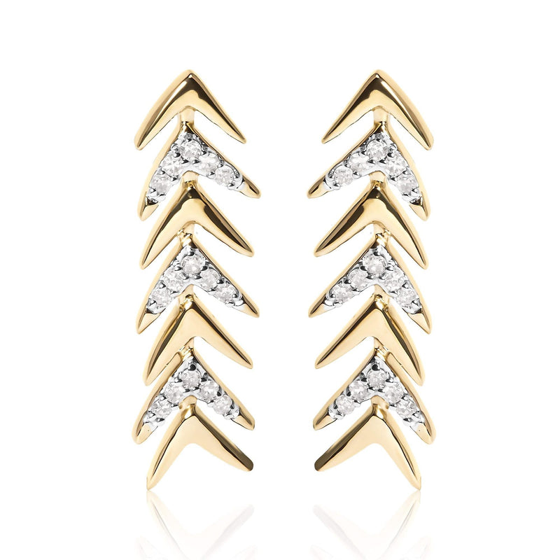 18K Yellow Gold Plated .925 Sterling Silver 1/5 Cttw Diamond Chevron Arrow Stud Earring (I-J Color, I2-I3 Clarity) 18K yellow gold chevron arrow stud earrings with pave diamond accent stones