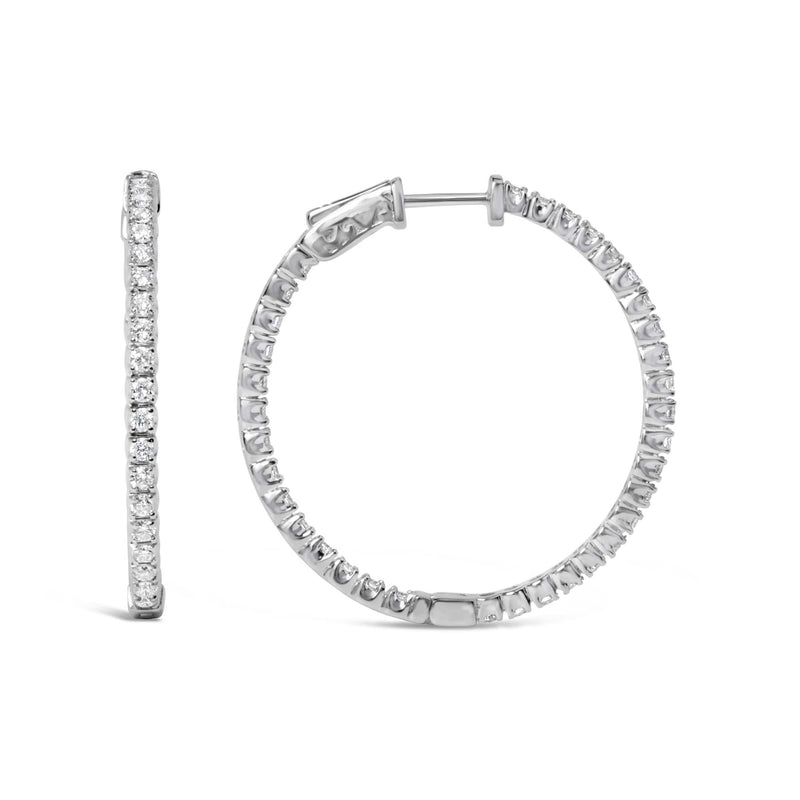 14K White Gold 1 3/4 Cttw Lab Grown Diamond Inside Out Hoop Earrings (G-H Color, VS2-SI1 Clarity) 14K white gold hoop earrings with round lab grown diamond stones