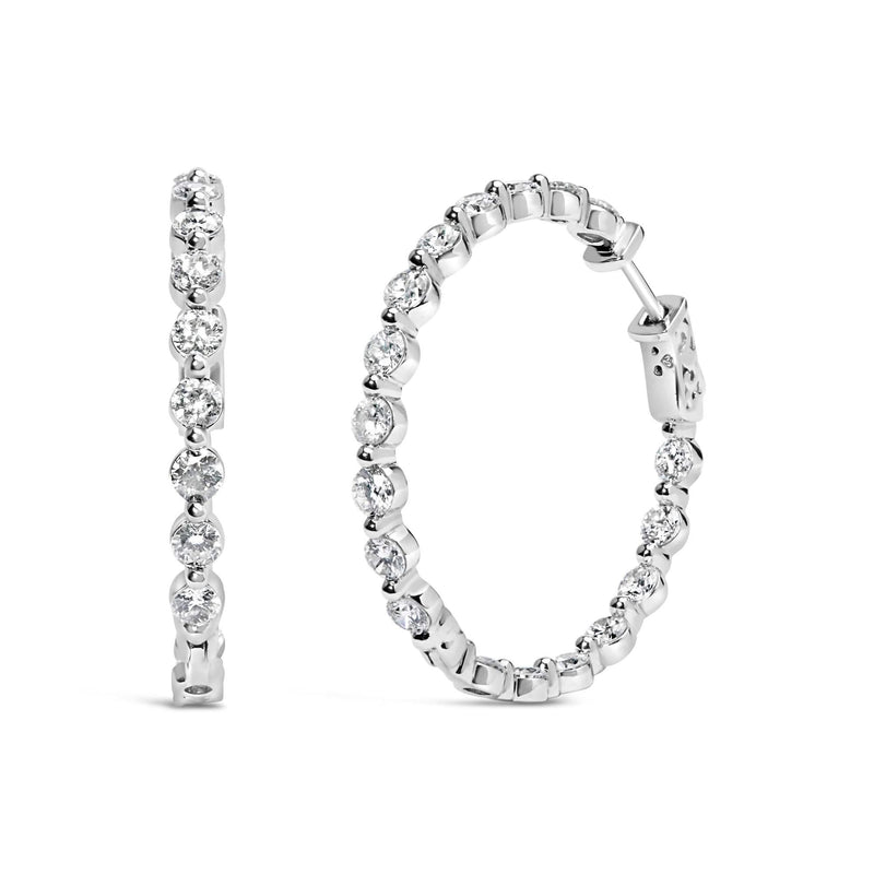 14K White Gold 5.00 Cttw Lab Grown Diamond Inside-Out Hoop Earring 14K white gold hoop earrings with round lab grown diamond stones inside and out