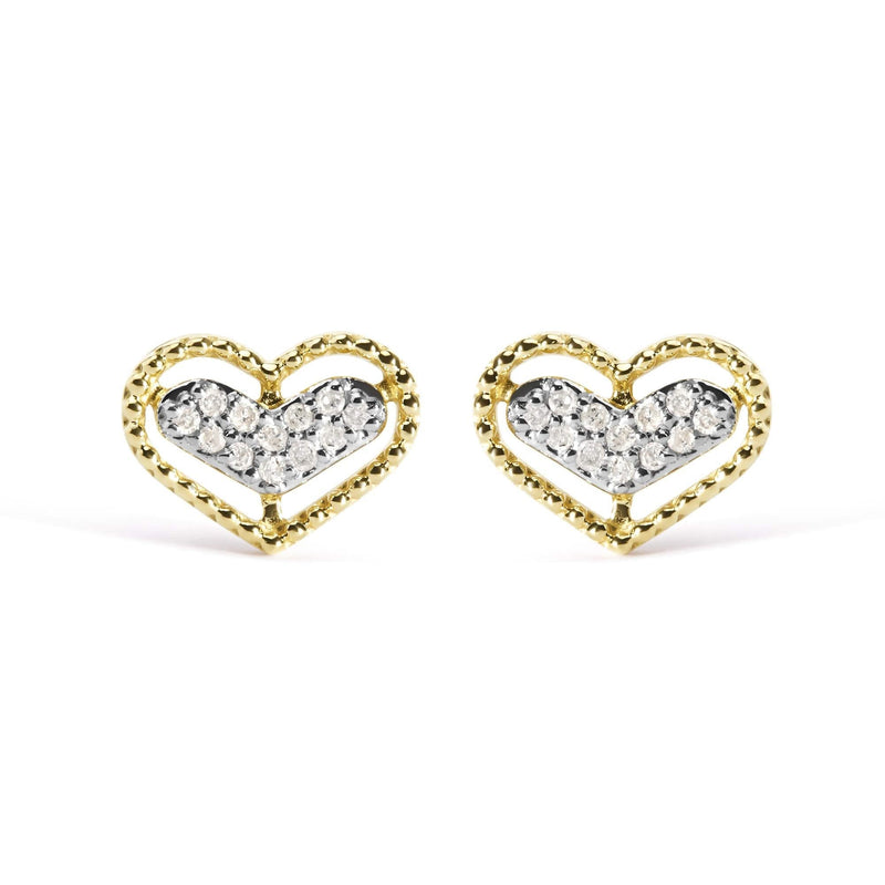 10K Yellow Gold 1/10 Cttw Diamond Heart and Beaded Halo Stud Earrings (I-J Color, I1-I2 Clarity) 10K yellow gold earrings with two heart diamond stones in beaded halo