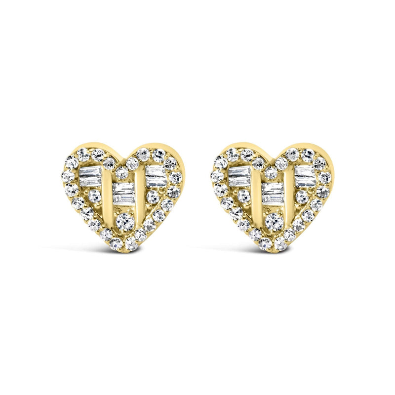 .925 Sterling Silver 1/2 Cttw Round and Baguette Diamond Composite Heart Shaped Stud Earring (I-J Color, SI2-I1 Clarity) .925 Sterling Silver 1/2 Cttw Round and Baguette Diamond Composite Heart Shaped Stud Earring (I-J Color, SI2-I1 Clarity)-1