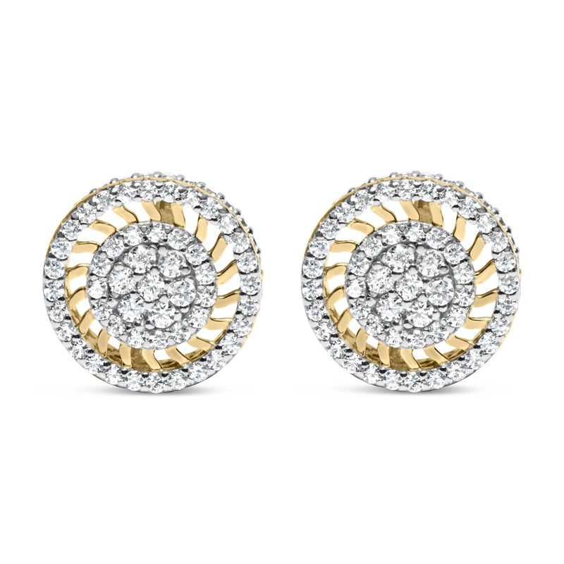 10K Yellow Gold 1.00 Cttw Diamond Halo Radiant Sunburst Stud Earrings (I-J Color, I2-I3 Clarity) 10K Yellow Gold 1.00 Cttw Diamond Halo Radiant Sunburst Stud Earrings (I-J Color, I2-I3 Clarity)-0