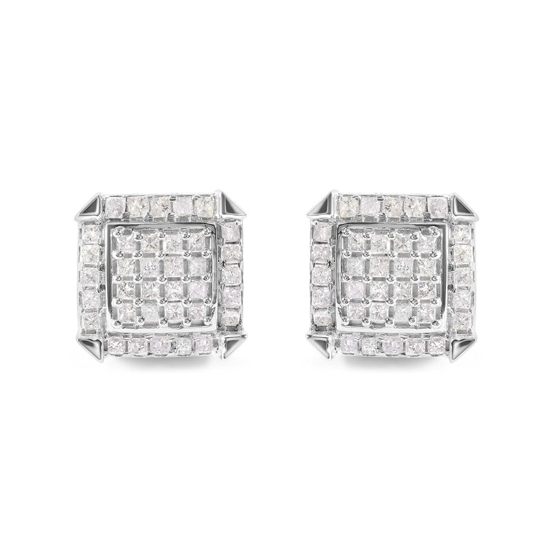 10K White Gold 1 1/10 Cttw Princess Diamond Composite and Halo Stud Earrings (I-J Color, I1-I2 Clarity) 10K white gold stud earrings with princess diamond composite and halo stones