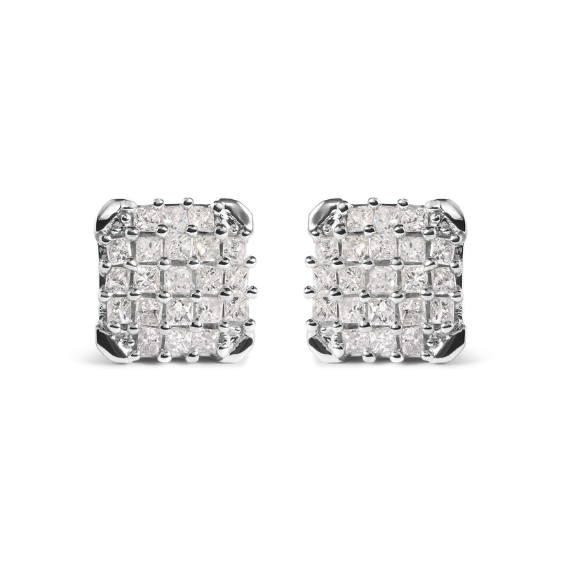10K White Gold 3/4 Cttw Princess Diamond Composite Open Frame Stud Earrings (I-J Color, I1-I2 Clarity) 10K white gold earrings with princess diamond composite clusters, I-J color