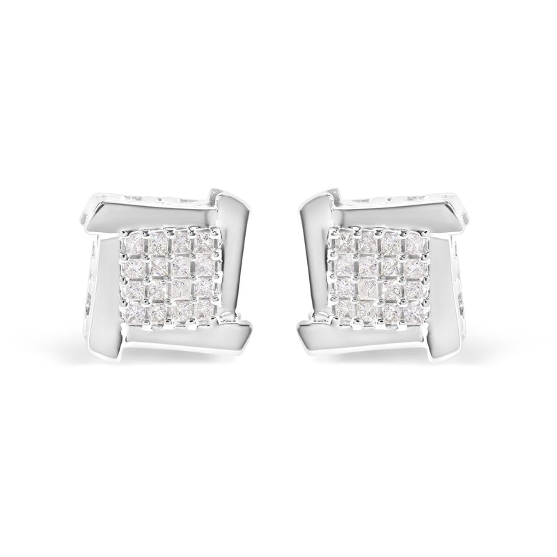 10K White Gold 1/2 Cttw Composite Princess Diamond Square and Swirl Stud Earrings (I-J Color, I1-I2 Clarity) 10K white gold stud earrings with princess diamond square and swirl stones