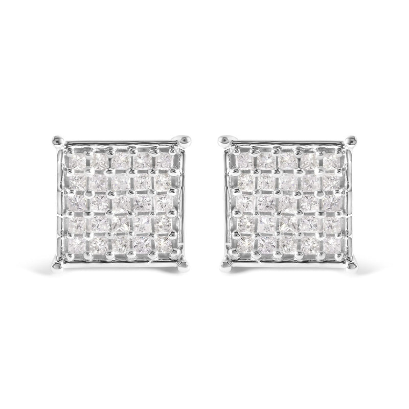 10K White Gold 3/4 Cttw Princess Diamond Composite Stud Earrings (I-J Color, I1-I2 Clarity) 10K white gold earrings with princess diamond stones in composite setting