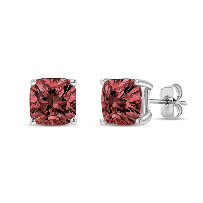 14K White Gold Lab Grown Pink Cushion 4-Prong Set Classic Diamond Solitaire Stud Earrings (Pink Color, VS1-VS2 Clarity) 14K white gold stud earrings with cushion pink diamond stones in prong setting